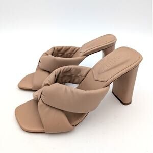 Schutz Fairy Block High Heel Sandal Women's Leather True Beige Size US6B EU37